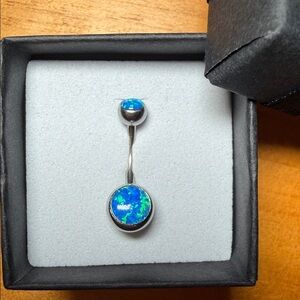 Blue Opal Belly Button Ring